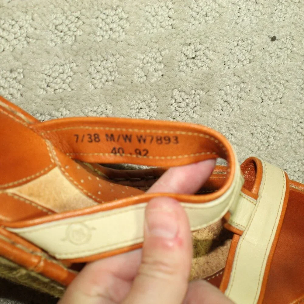 Born Drilles Wedge Sandal Women 7  M/W Espadrille Slides Dual Tone Brown W7893